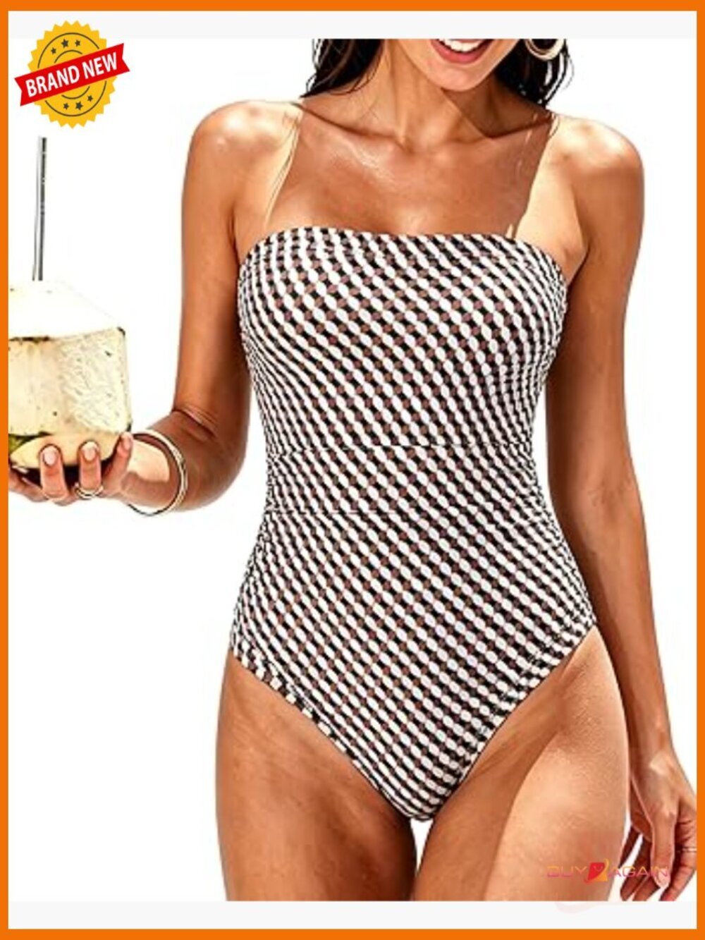 Women One Piece Tummy Control Swimsuit Strapless Bandeau Bathing Suit